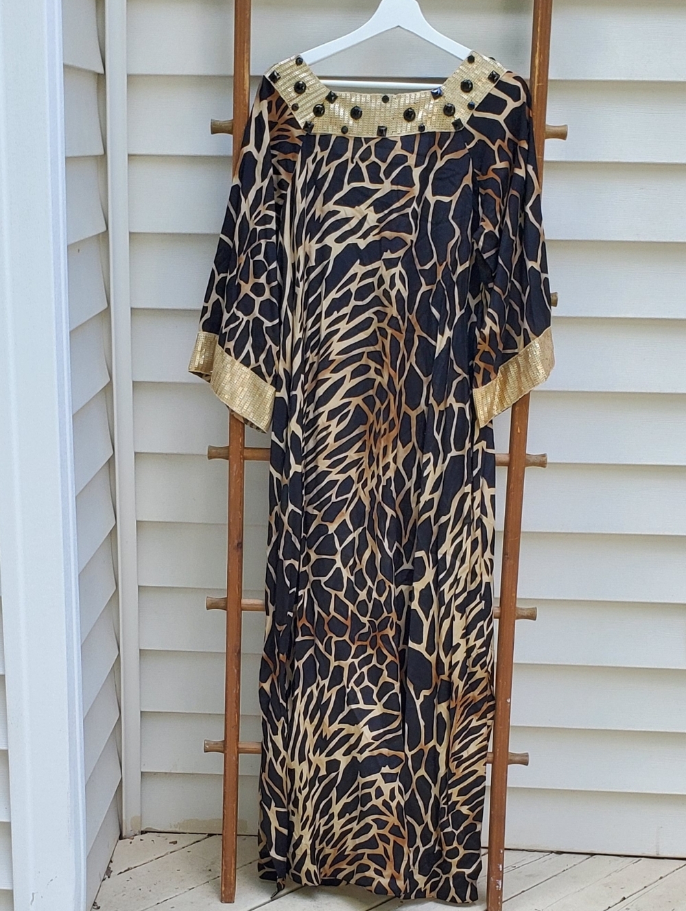 Soft Surroundings Square-Neck Emblished Maxi Caftan Dress - Picture 3 of 6